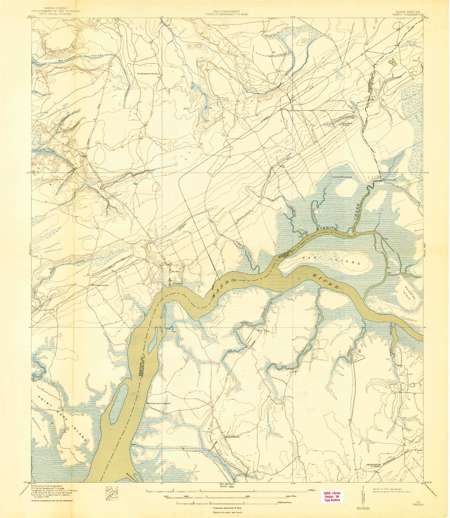 Classic USGS Cainhoy South Carolina 7.5'x7.5' Topo Map Image