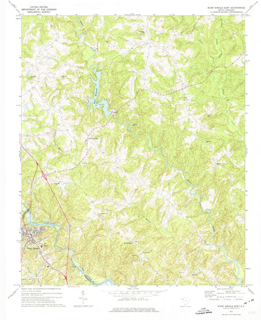 Classic USGS Ware Shoals East South Carolina 7.5'x7.5' Topo Map Image