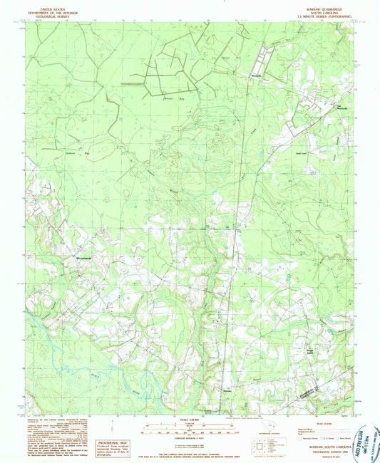 Classic USGS Warsaw South Carolina 7.5'x7.5' Topo Map Image