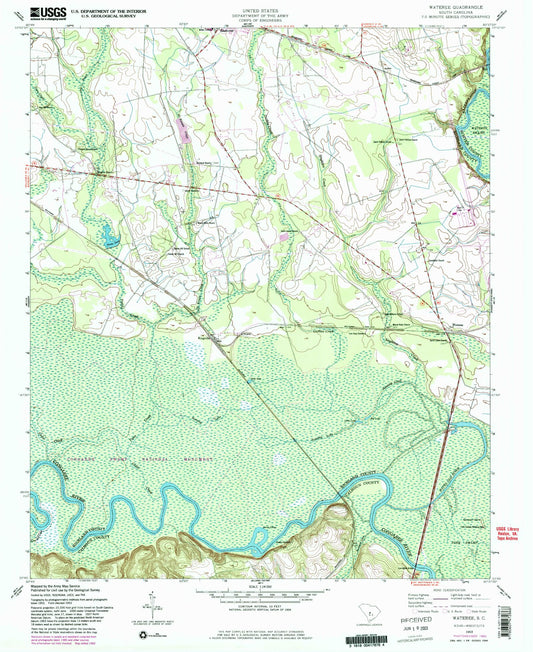 Classic USGS Wateree South Carolina 7.5'x7.5' Topo Map Image