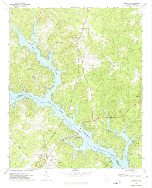 Classic USGS Waterloo South Carolina 7.5'x7.5' Topo Map Image