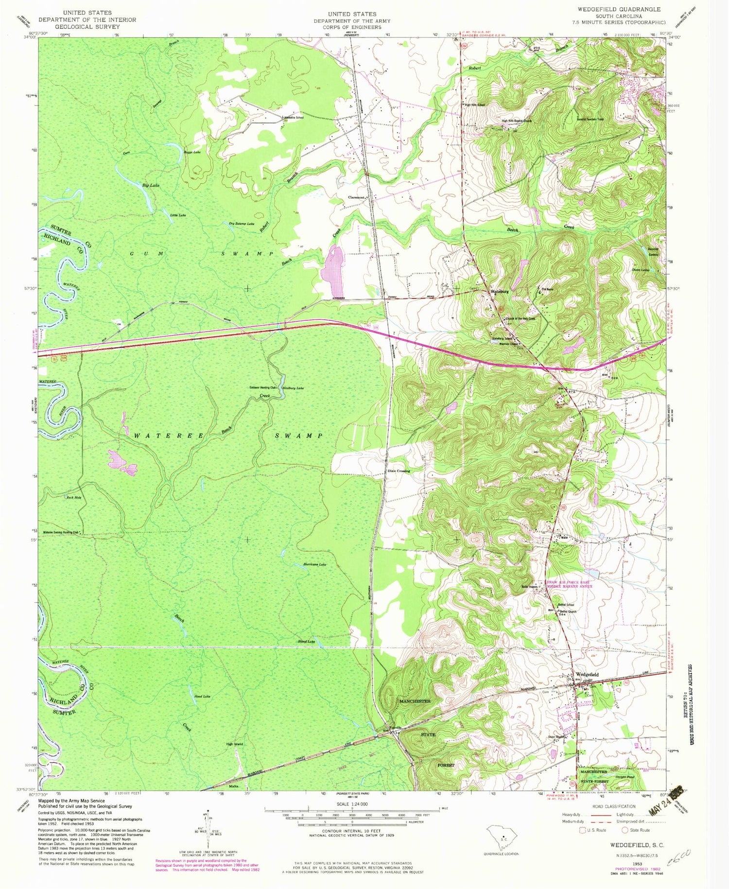 Classic USGS Wedgefield South Carolina 7.5'x7.5' Topo Map Image