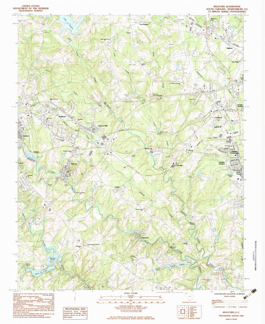 Classic USGS Wellford South Carolina 7.5'x7.5' Topo Map Image