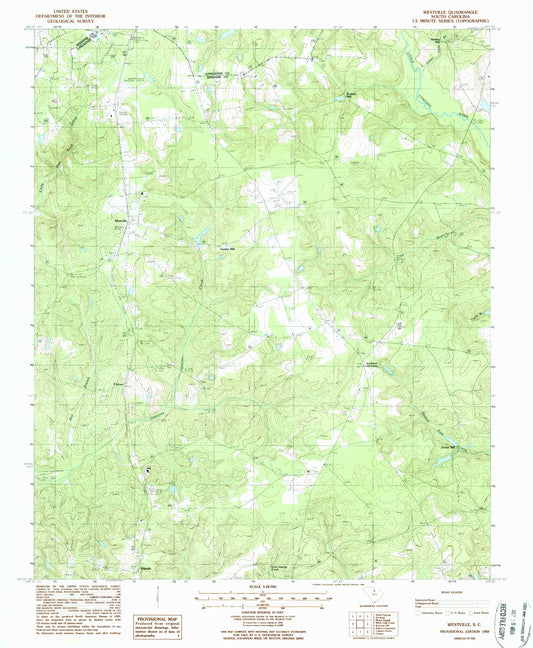 Classic USGS Westville South Carolina 7.5'x7.5' Topo Map Image