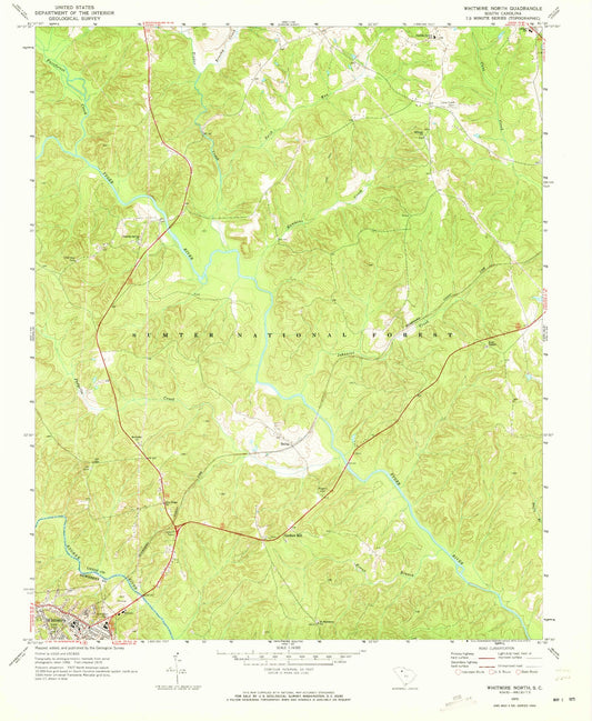 Classic USGS Whitmire North South Carolina 7.5'x7.5' Topo Map Image
