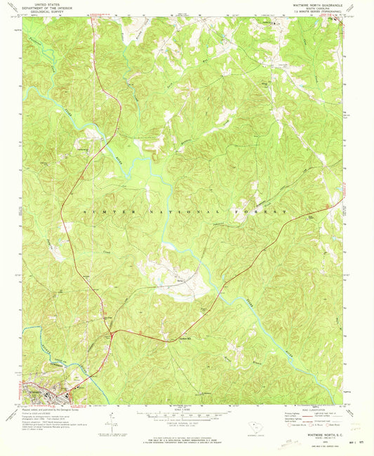 Classic USGS Whitmire North South Carolina 7.5'x7.5' Topo Map Image