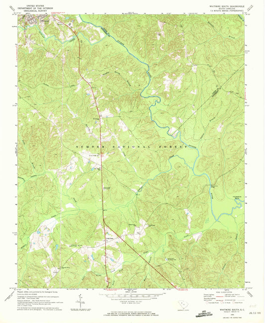 Classic USGS Whitmire South South Carolina 7.5'x7.5' Topo Map Image