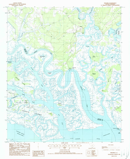 Classic USGS Wiggins South Carolina 7.5'x7.5' Topo Map Image