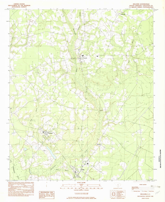 Classic USGS Williams South Carolina 7.5'x7.5' Topo Map Image
