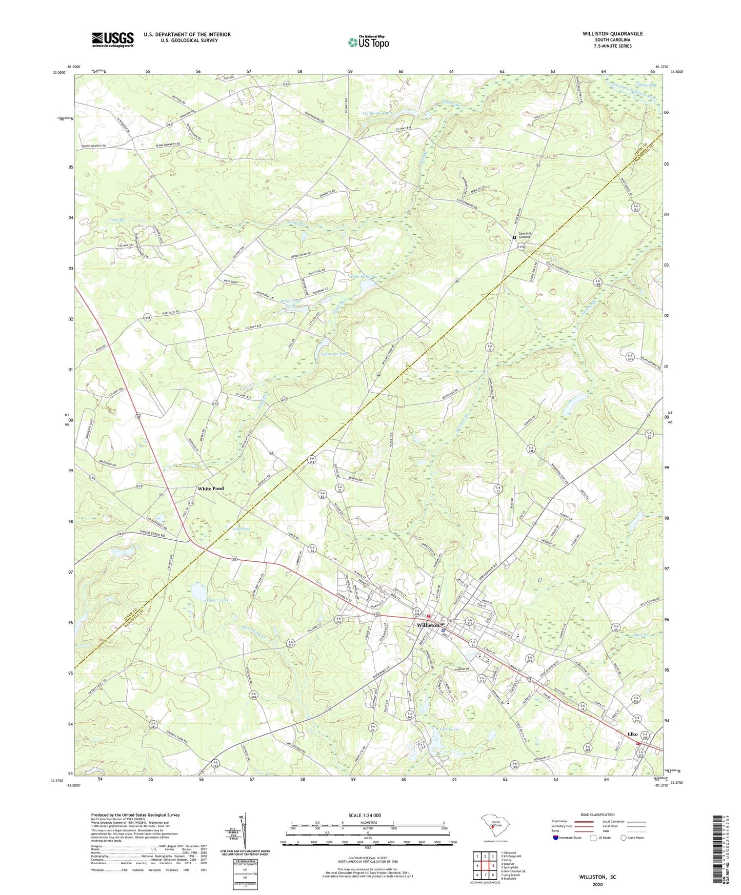 Williston South Carolina US Topo Map Image