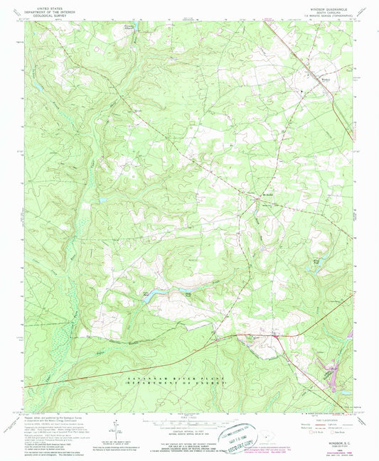 Classic USGS Windsor South Carolina 7.5'x7.5' Topo Map Image