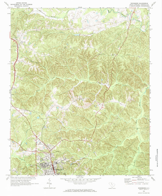 Classic USGS Winnsboro South Carolina 7.5'x7.5' Topo Map Image