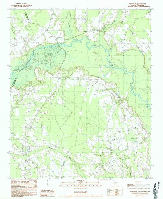 Classic USGS Workman South Carolina 7.5'x7.5' Topo Map Image