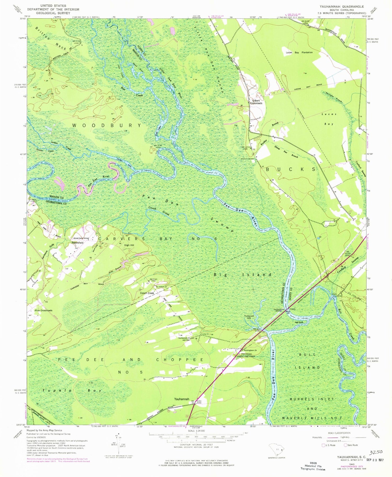 Classic USGS Yauhannah South Carolina 7.5'x7.5' Topo Map Image