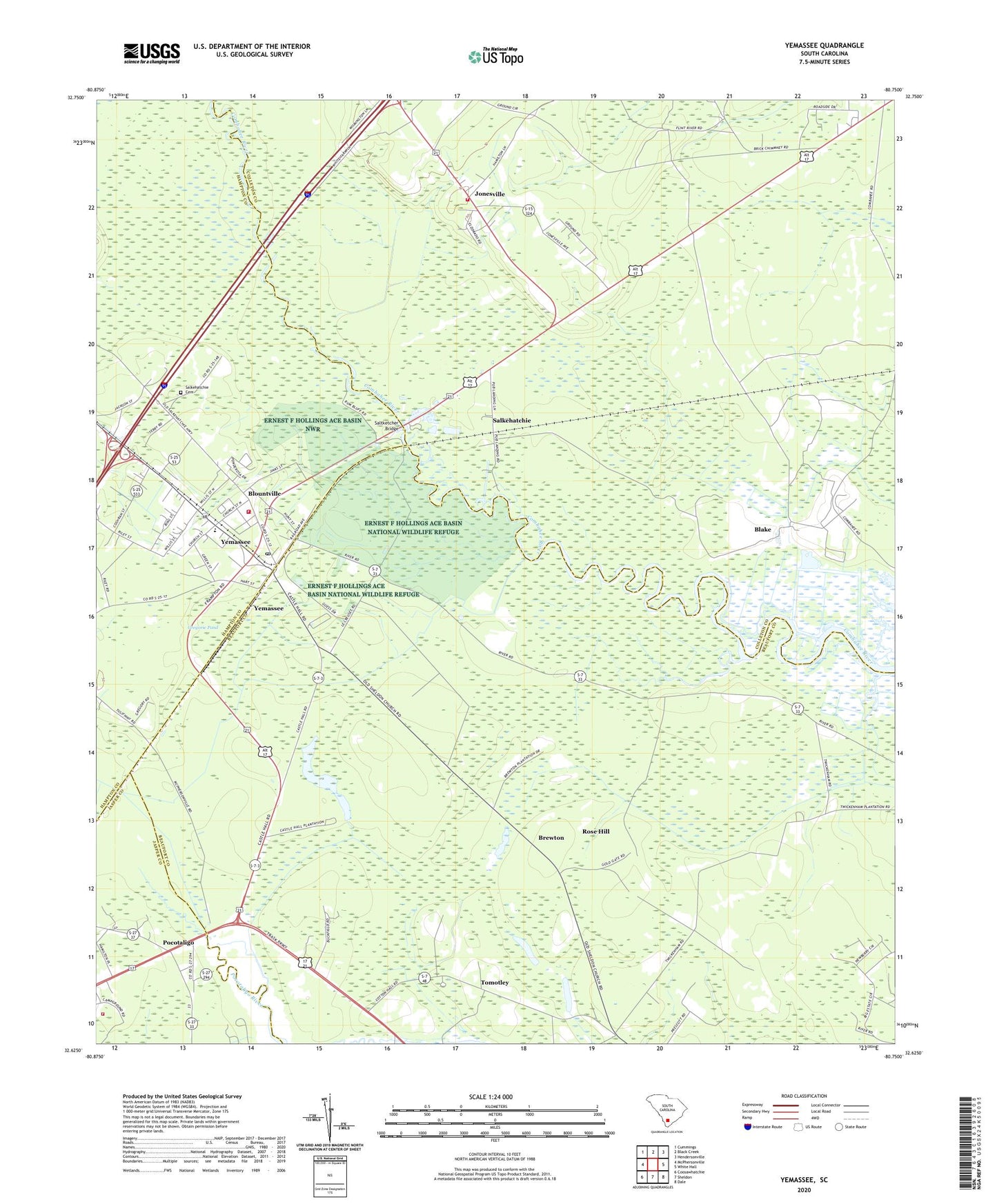 Yemassee South Carolina US Topo Map Image