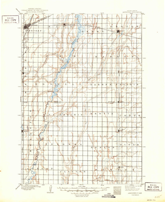Historic 1895 Aberdeen South Dakota 30'x30' Topo Map Image
