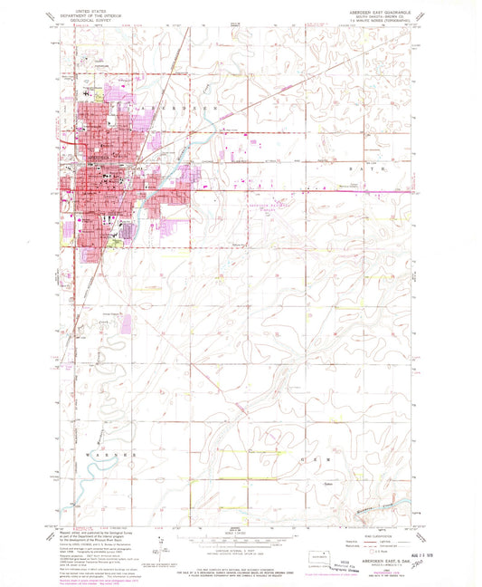 Classic USGS Aberdeen East South Dakota 7.5'x7.5' Topo Map Image