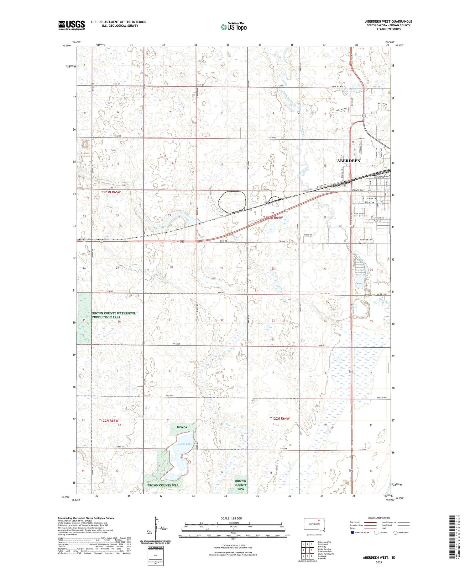 Aberdeen West South Dakota US Topo Map Image