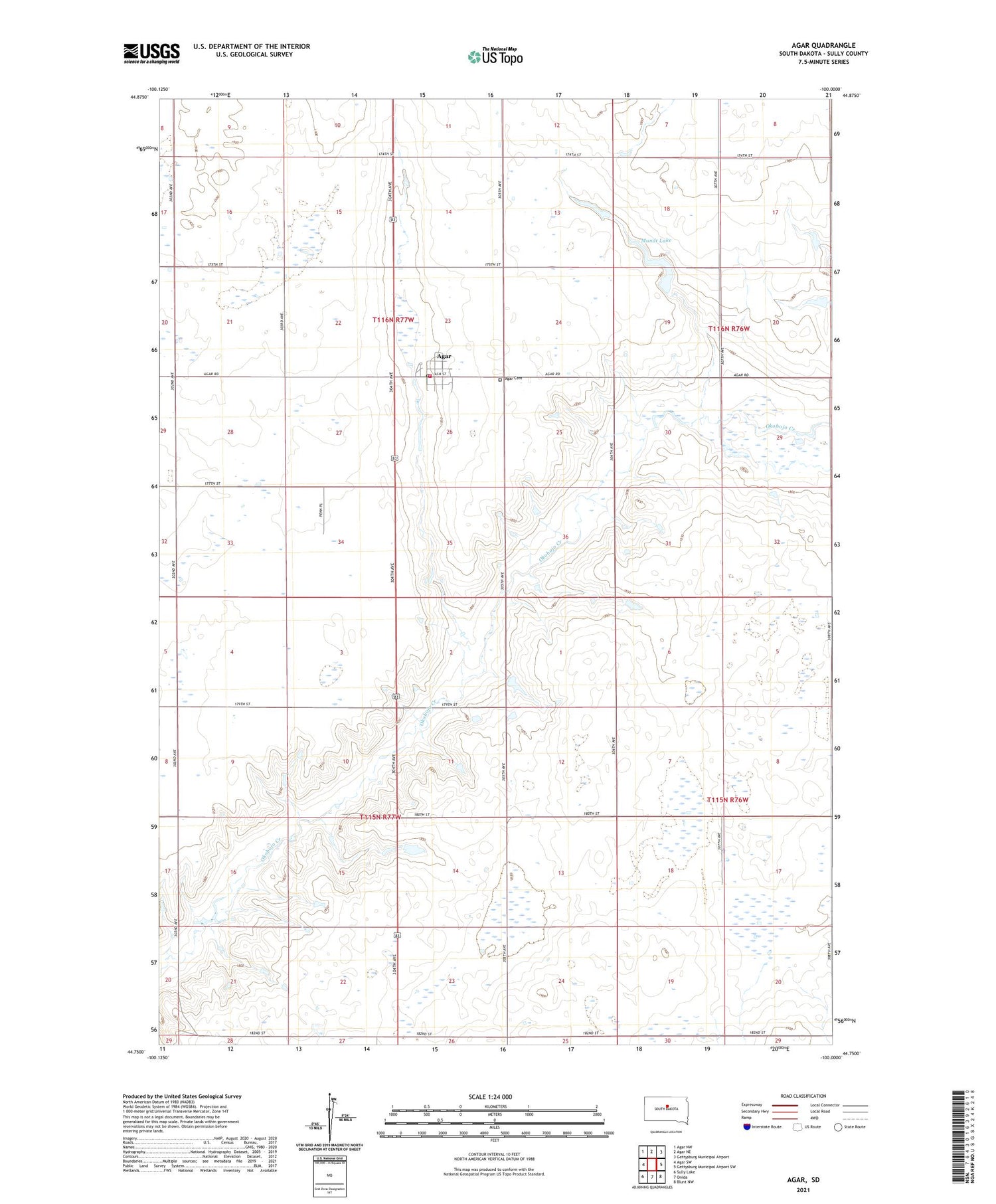 Agar South Dakota US Topo Map Image