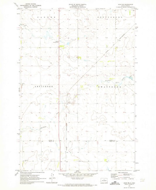 Classic USGS Agar NE South Dakota 7.5'x7.5' Topo Map Image