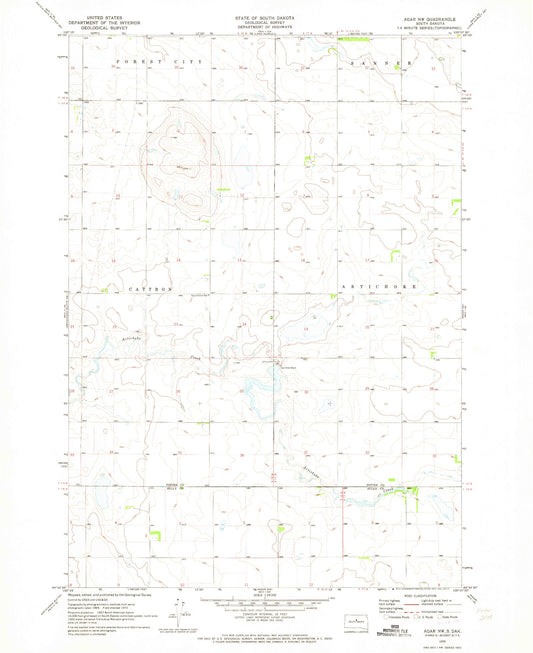 Classic USGS Agar NW South Dakota 7.5'x7.5' Topo Map Image