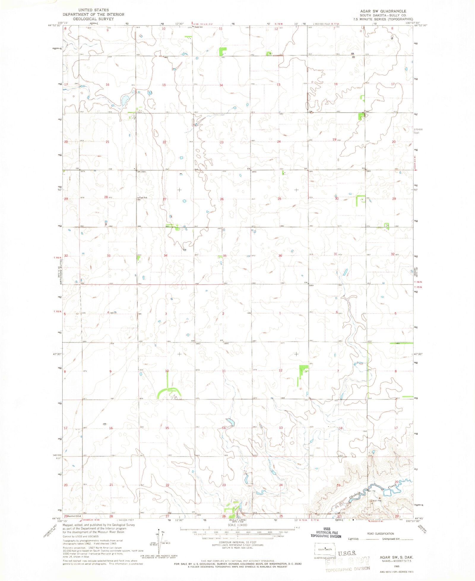 Classic USGS Agar SW South Dakota 7.5'x7.5' Topo Map – MyTopo Map Store