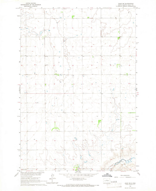 Classic USGS Agar SW South Dakota 7.5'x7.5' Topo Map Image