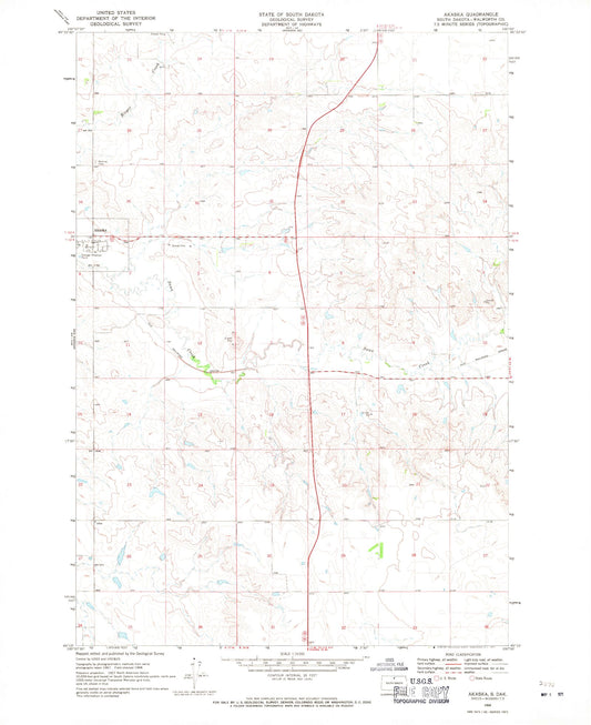 Classic USGS Akaska South Dakota 7.5'x7.5' Topo Map Image