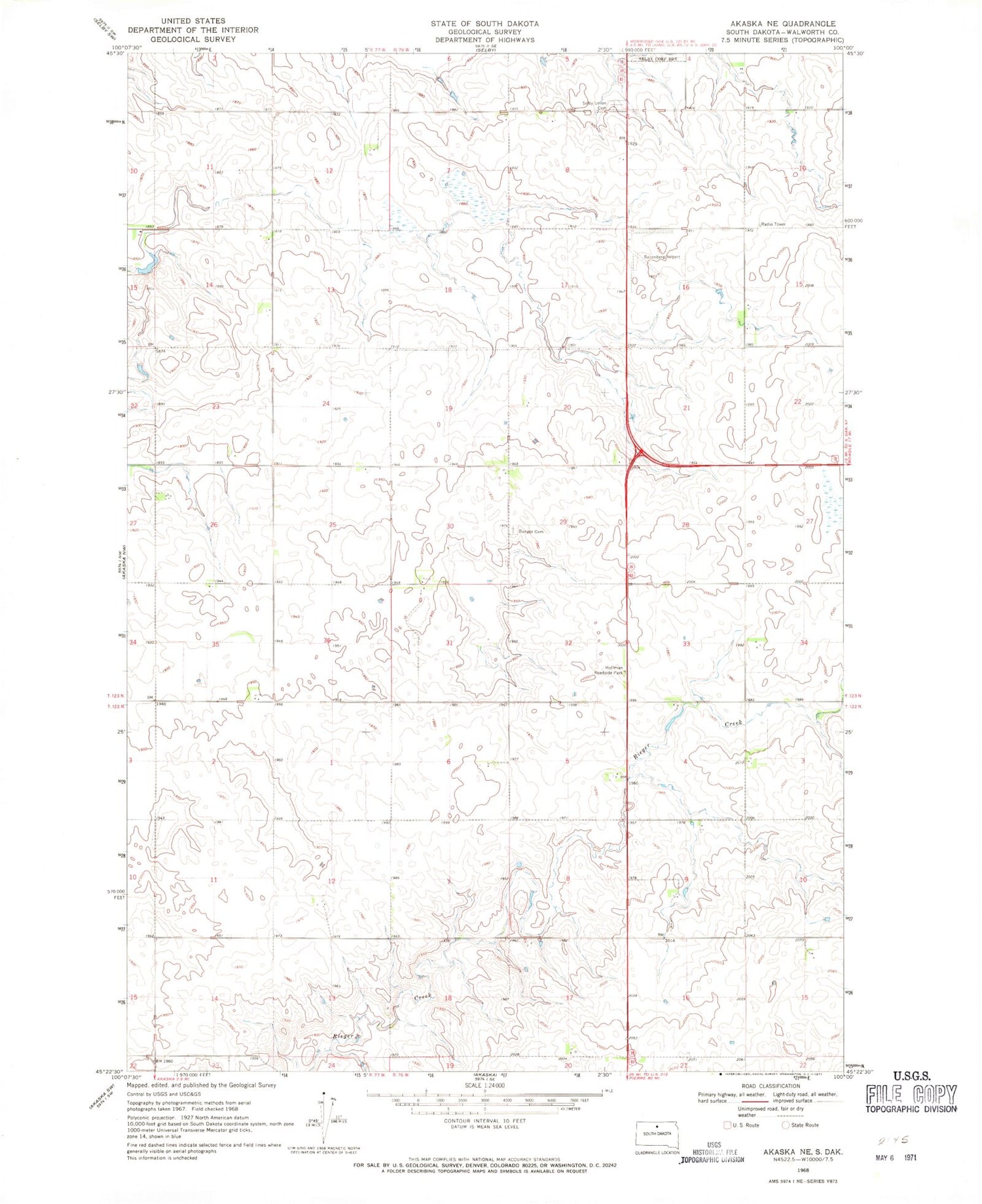 Classic USGS Akaska NE South Dakota 7.5'x7.5' Topo Map Image