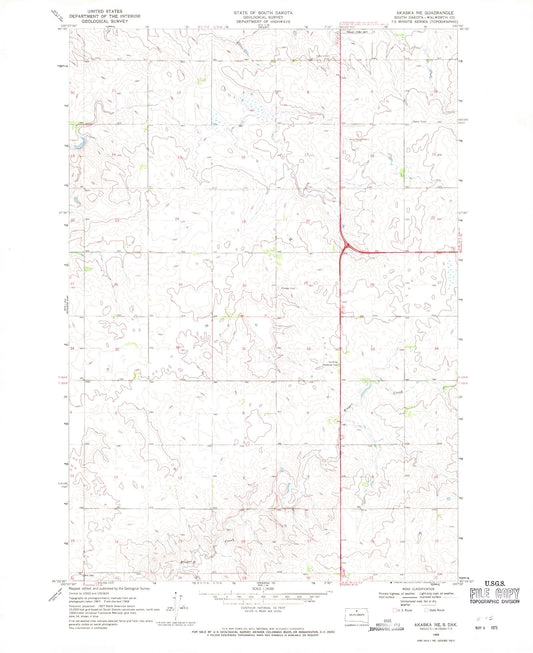 Classic USGS Akaska NE South Dakota 7.5'x7.5' Topo Map Image