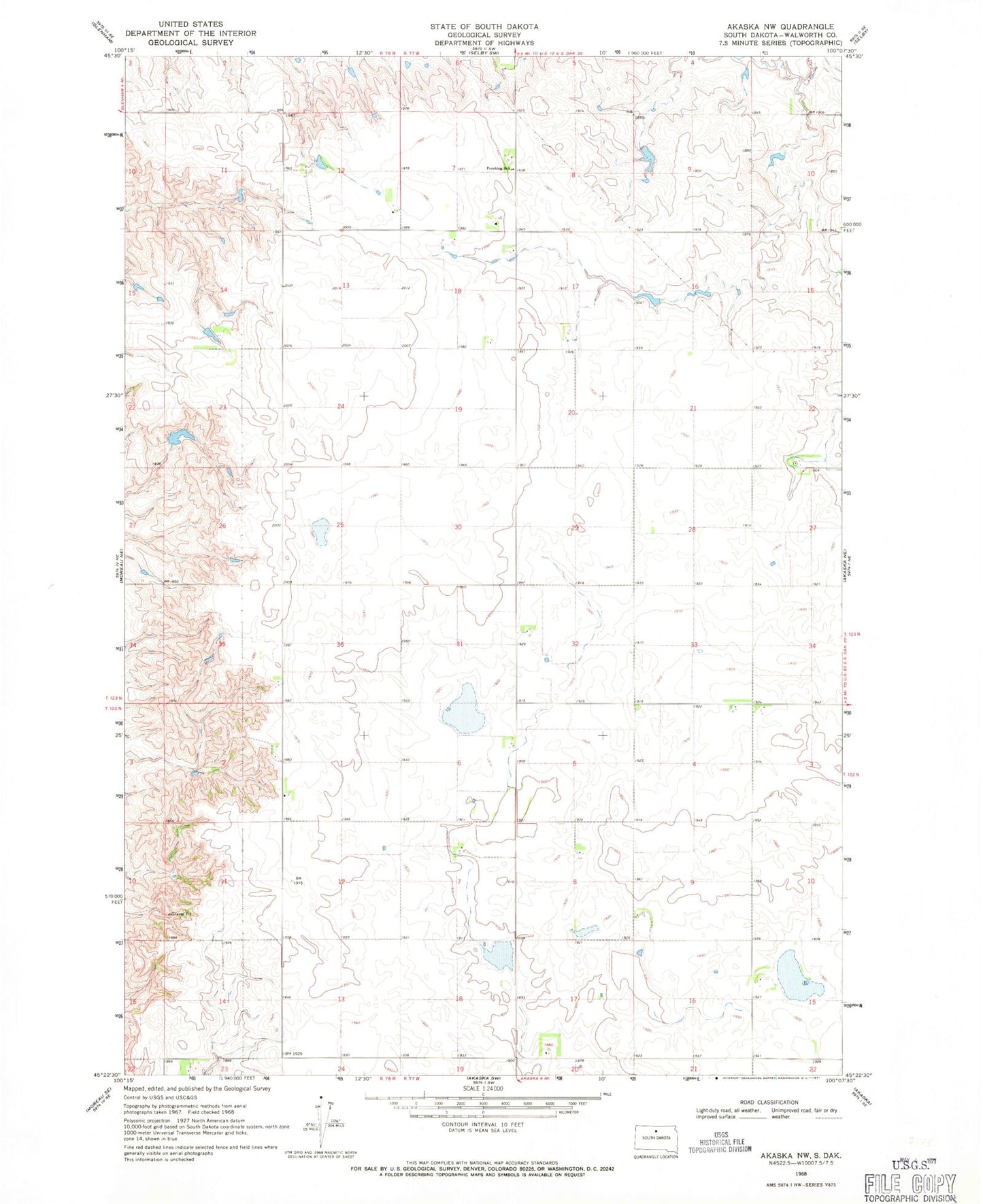 Classic USGS Akaska NW South Dakota 7.5'x7.5' Topo Map Image
