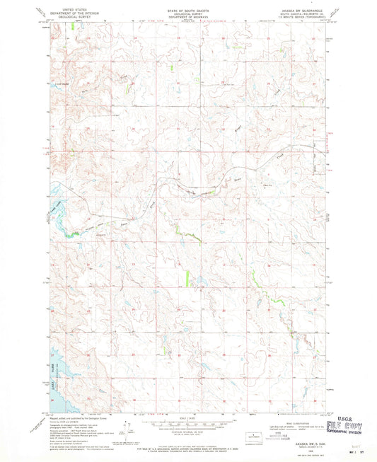 Classic USGS Akaska SW South Dakota 7.5'x7.5' Topo Map Image