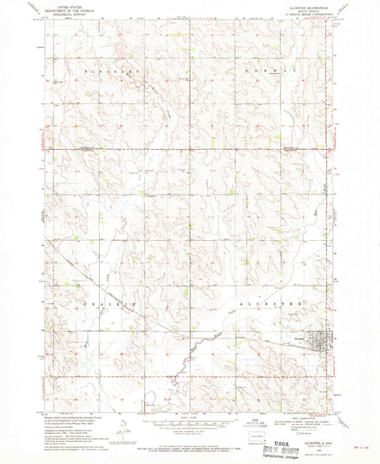 Classic USGS Alcester South Dakota 7.5'x7.5' Topo Map Image