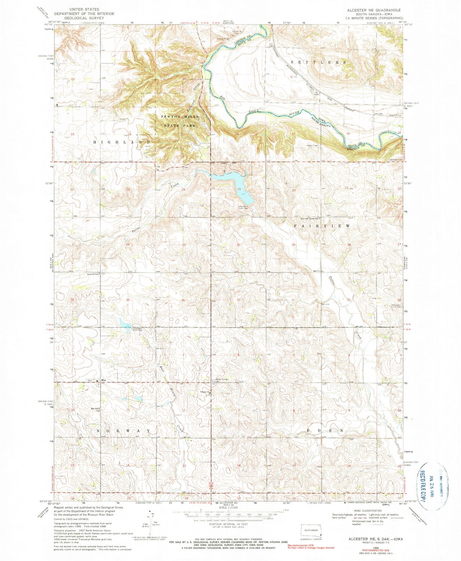 Classic USGS Alcester NE South Dakota 7.5'x7.5' Topo Map Image