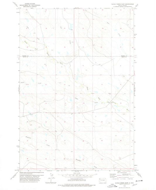 Classic USGS Alkali Creek East South Dakota 7.5'x7.5' Topo Map Image