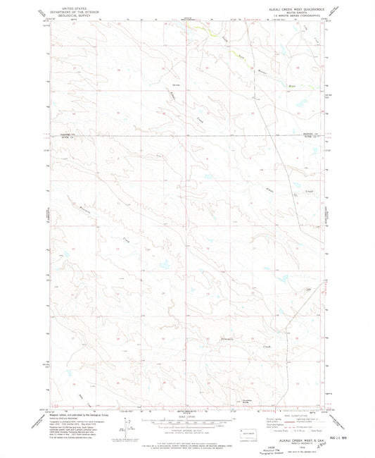 Classic USGS Alkali Creek West South Dakota 7.5'x7.5' Topo Map Image