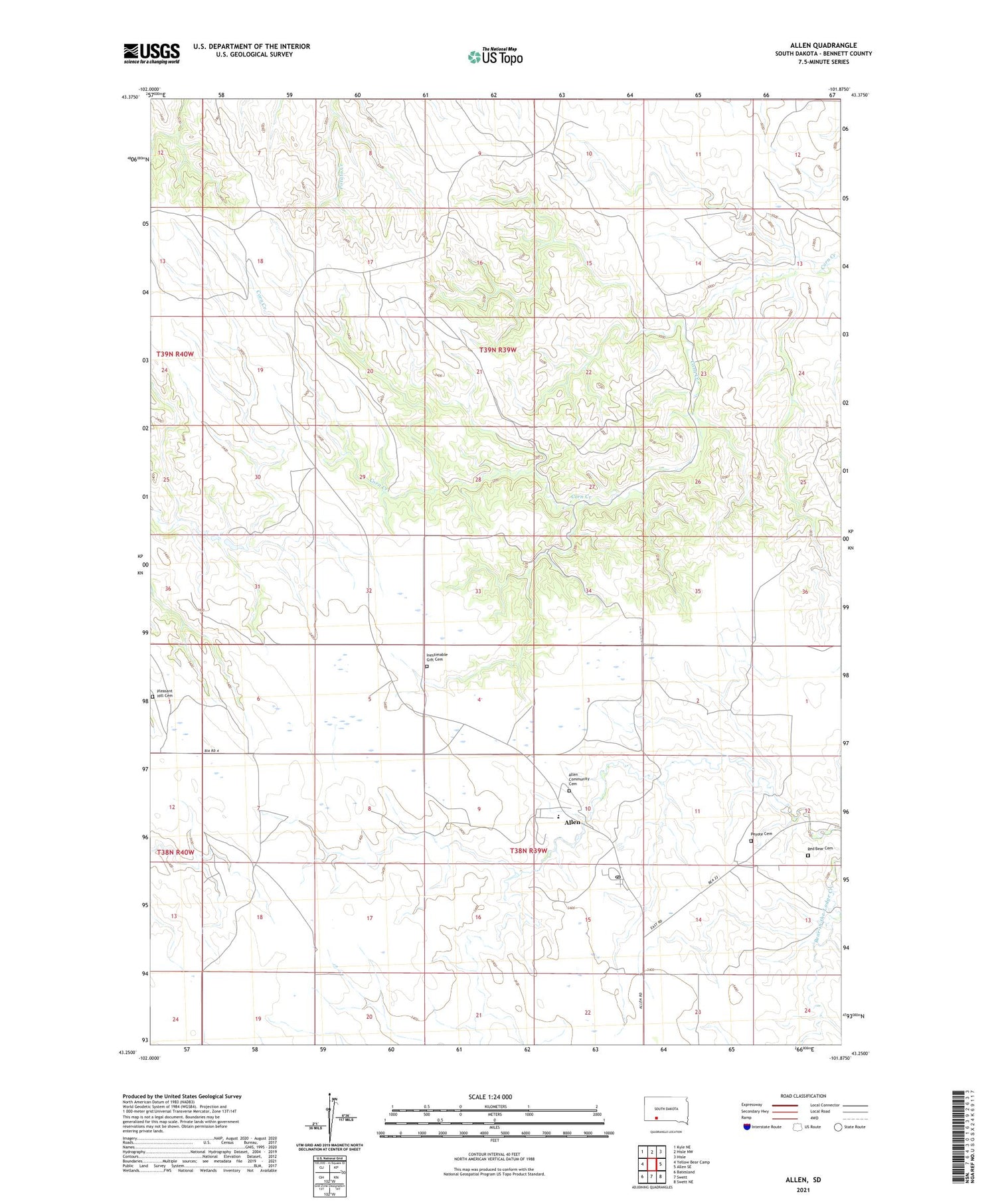 Allen South Dakota US Topo Map Image
