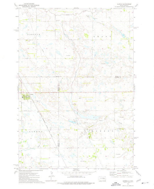 Classic USGS Alpena South Dakota 7.5'x7.5' Topo Map Image