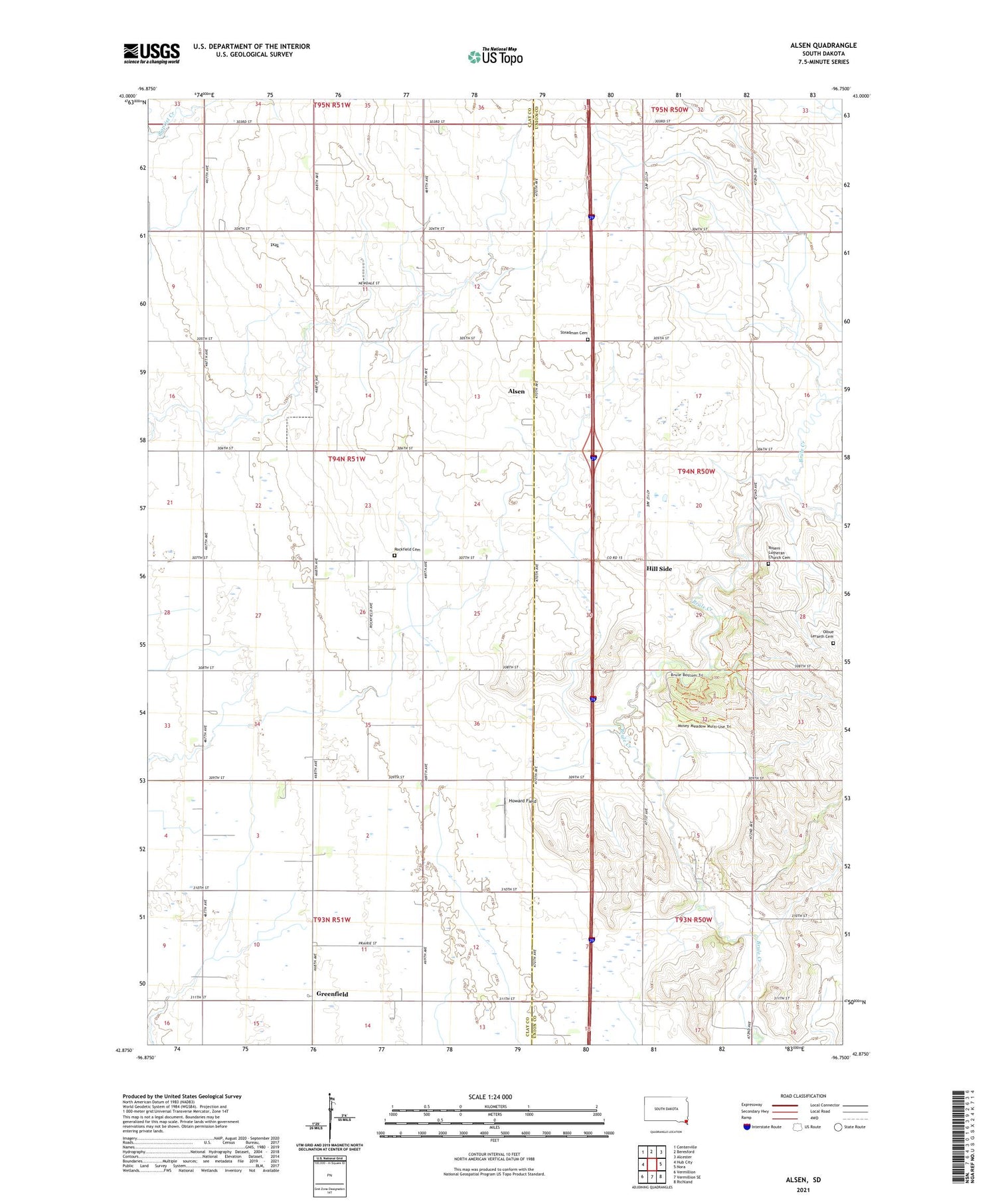 Alsen South Dakota US Topo Map Image