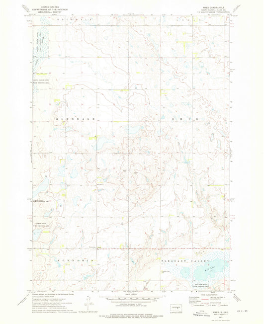 Classic USGS Ames South Dakota 7.5'x7.5' Topo Map Image