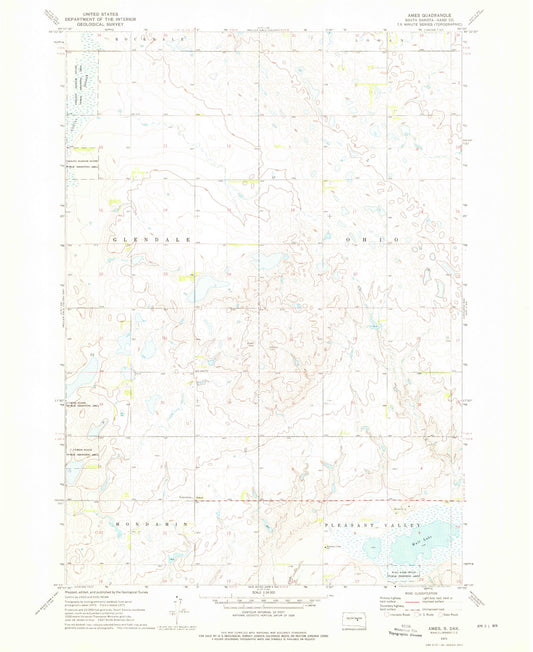 Classic USGS Ames South Dakota 7.5'x7.5' Topo Map Image