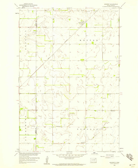 Classic USGS Amherst South Dakota 7.5'x7.5' Topo Map Image