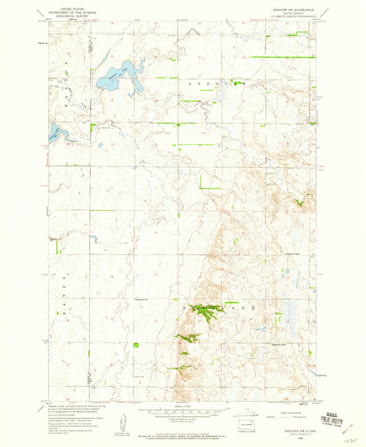 Classic USGS Andover SW South Dakota 7.5'x7.5' Topo Map Image