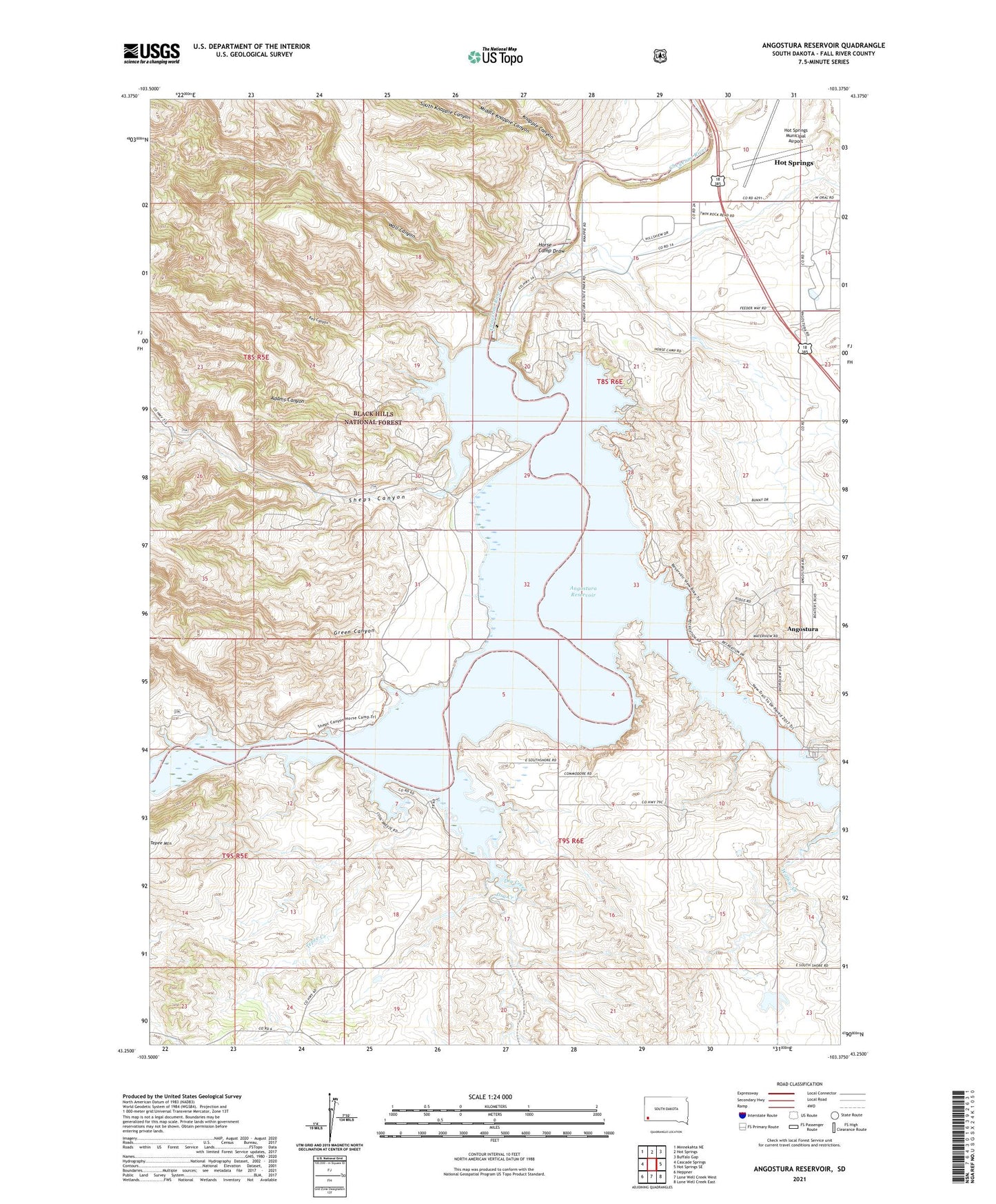 Angostura Reservoir South Dakota US Topo Map Image