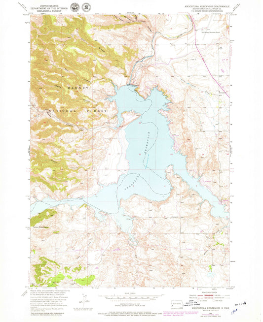 Classic USGS Angostura Reservoir South Dakota 7.5'x7.5' Topo Map Image