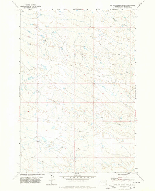 Classic USGS Antelope Creek West South Dakota 7.5'x7.5' Topo Map Image