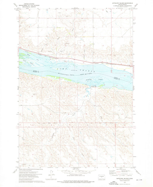 Classic USGS Antelope Island South Dakota 7.5'x7.5' Topo Map Image