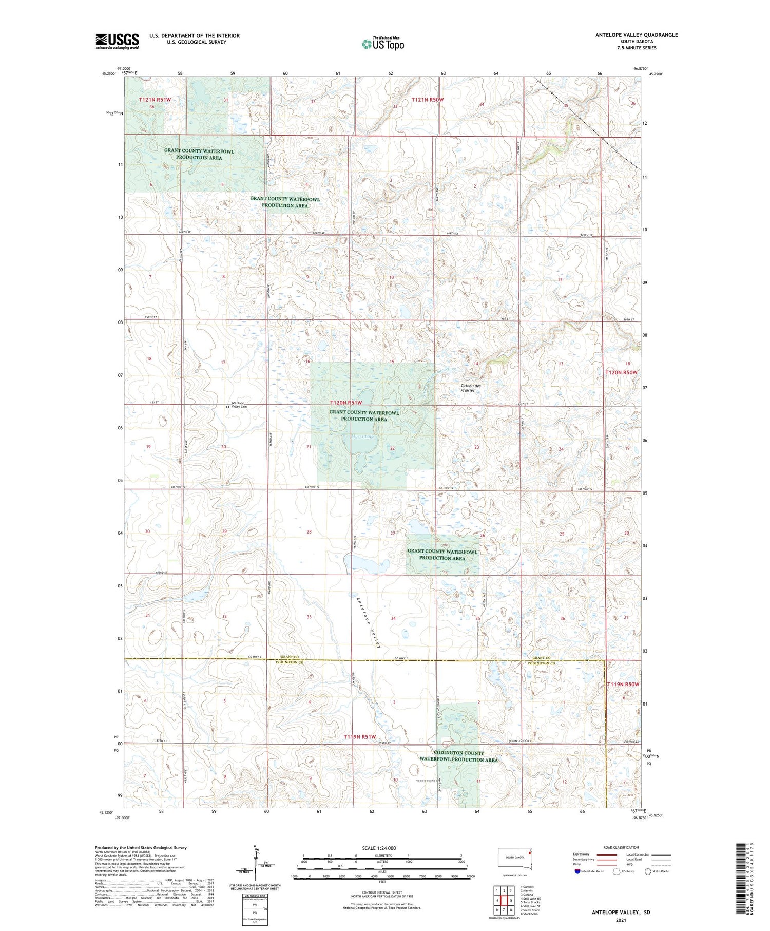 Antelope Valley South Dakota US Topo Map Image