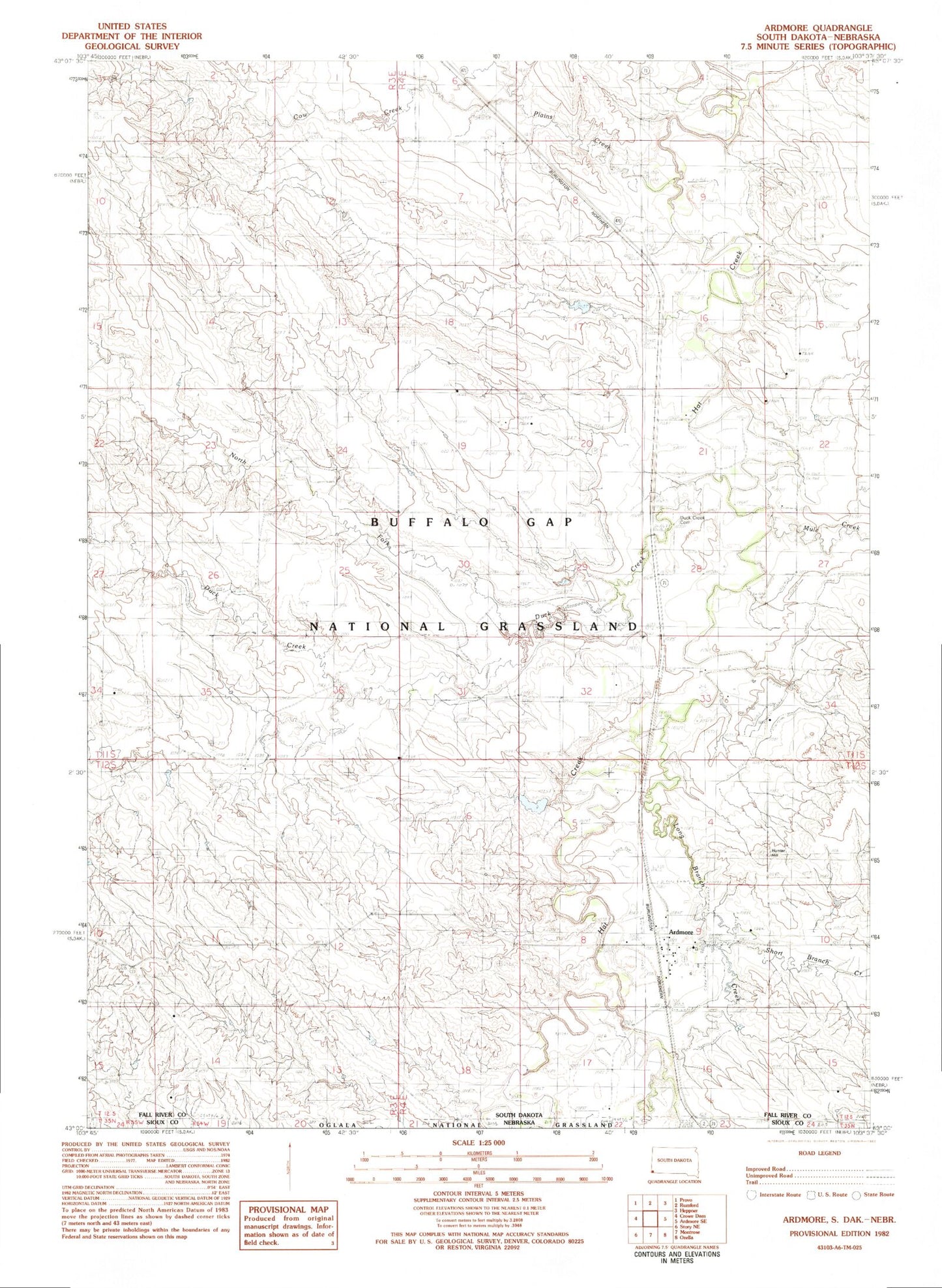 Classic USGS Ardmore South Dakota 7.5'x7.5' Topo Map Image