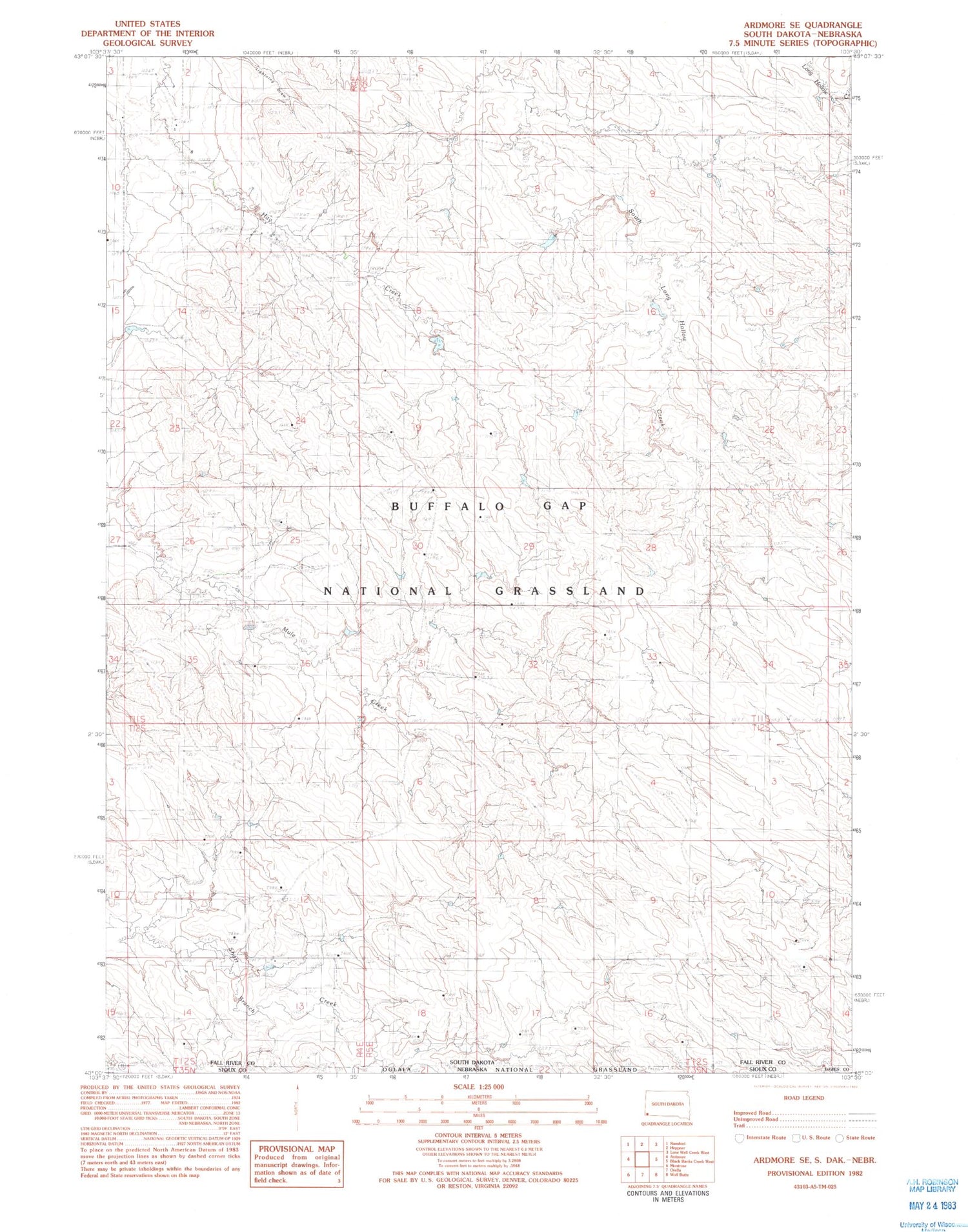 Classic USGS Ardmore SE South Dakota 7.5'x7.5' Topo Map Image